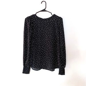 Loft Women's S Dotted Knit Blouse: Black White Polka Dot Long Sleeve Dress Shirt